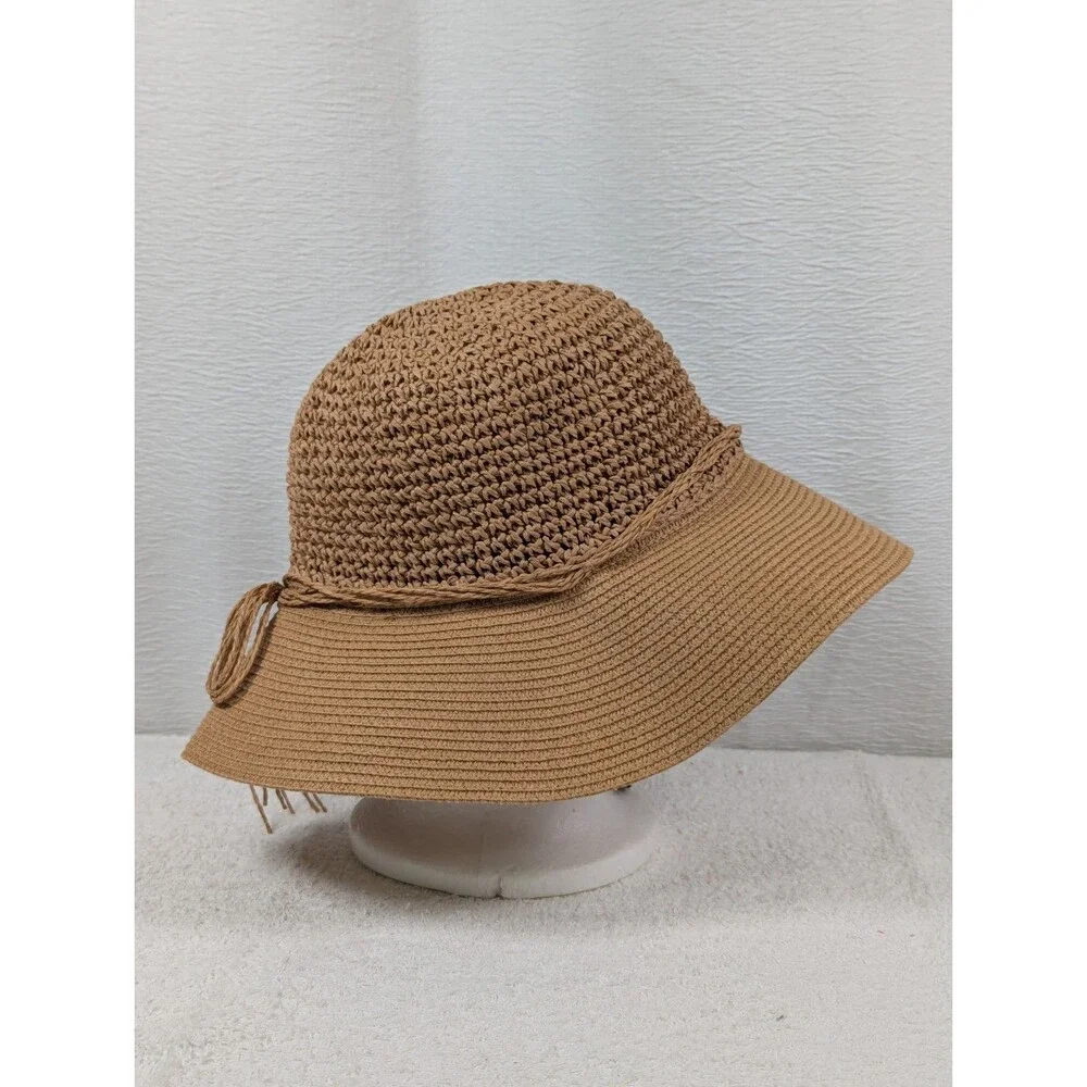 FURTALK - Women's - Sun Straw Hat Wide Brim - Chin Strap - Size M/L